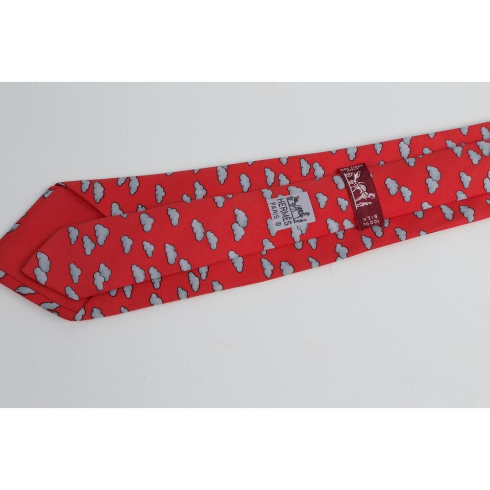 Vintage Hermes Silk Tie Red Grey Cloud Pattern Made in France Luxury - Picture 3 of 10